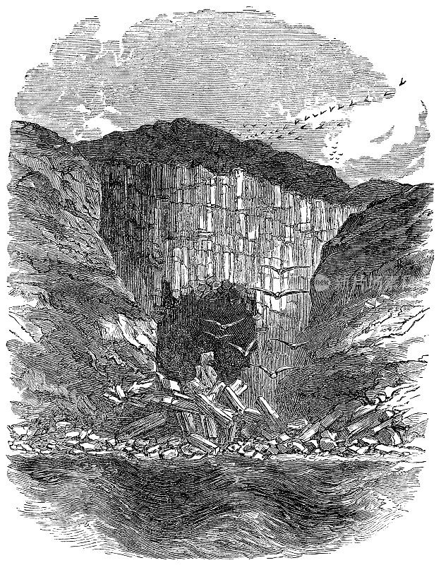 贝尔岛的悬崖在纽芬兰和拉布拉多，加拿大- 19世纪